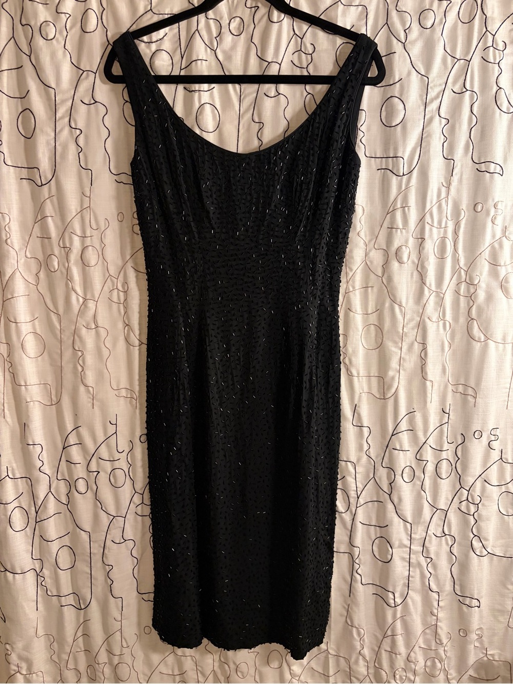 Vintage Classic Black Beaded Sleeveless Cocktail Dress